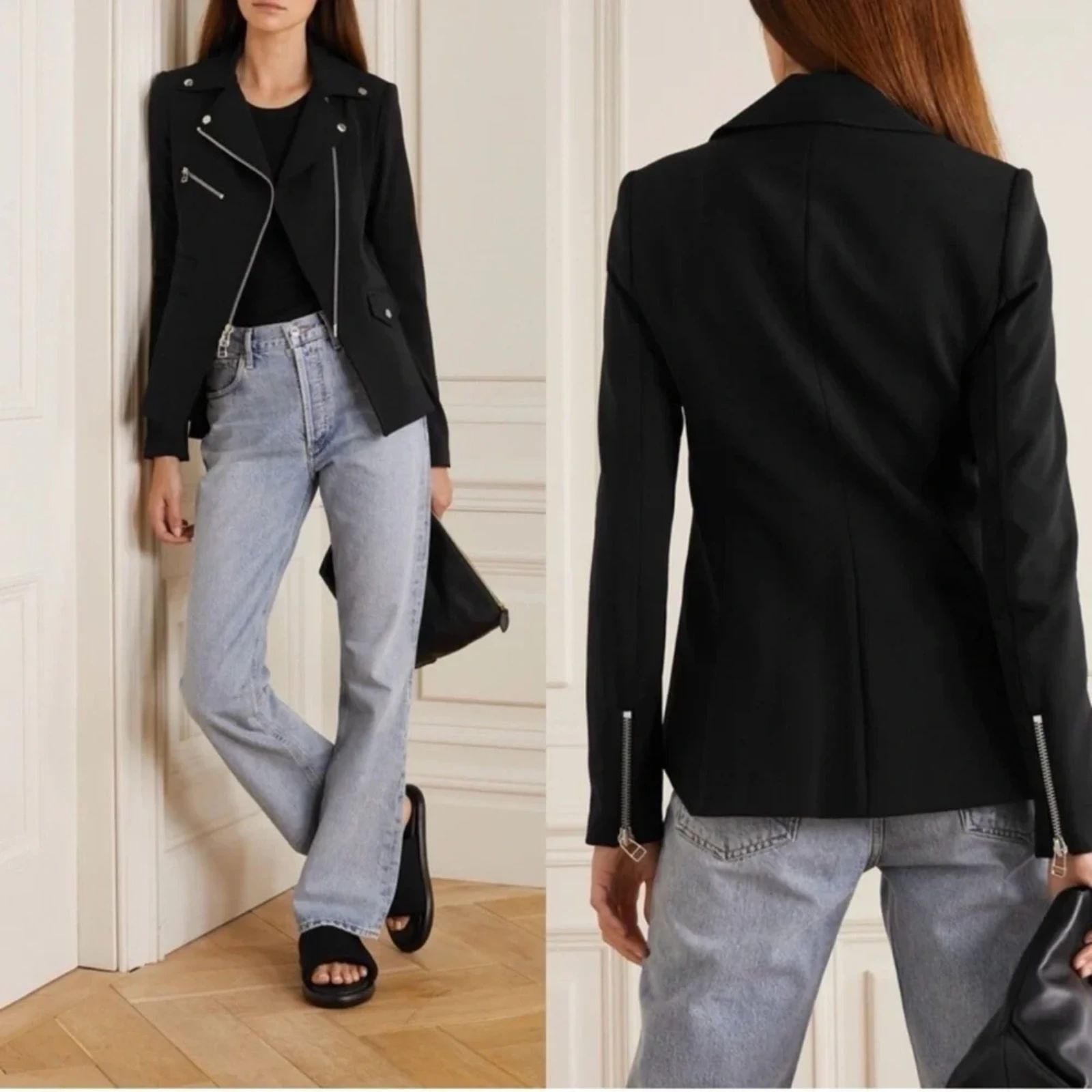 Veronica Beard Scuba Hadley Moto Jacket - Black 10